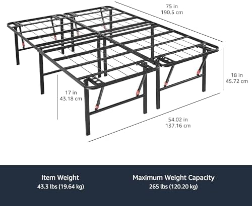Amazon Basics Bed Frame with Storage, Foldable Metal Platform, Sturdy Steel, No Box Spring Needed, 18 inches High, Tool-Free Setup, Full Size, Black