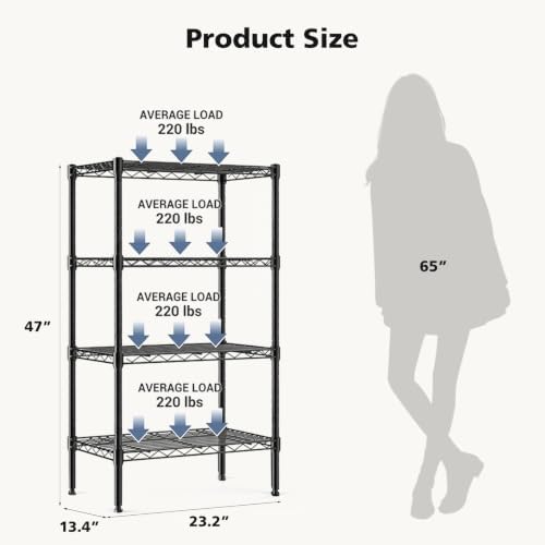 DUMOS 4-Tier Metal Storage Shelves, Wire Shelving, Storage Rack, 23.3" W