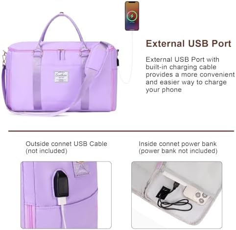 Scothen Convertible Travel Garment Bag, Carry On Garment Duffle Bag with Toiletry and Shoe bag, Garment Bags for Travel, 2 in 1 Hanging Dress Suitcase Suit Travel Bags for Women with USB Charging Port