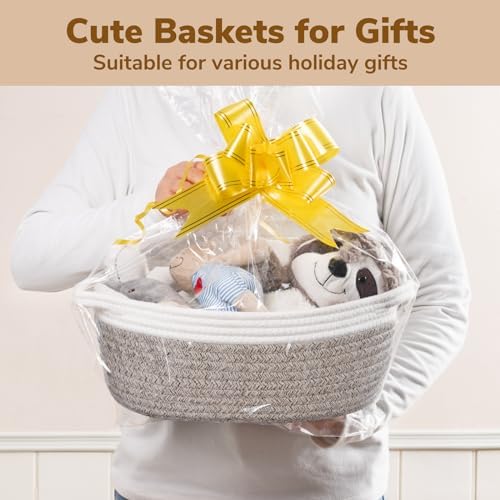 Goodpick Small Woven Rope Gift Basket Empty, 12" x 8" x 5", Mixed Brown