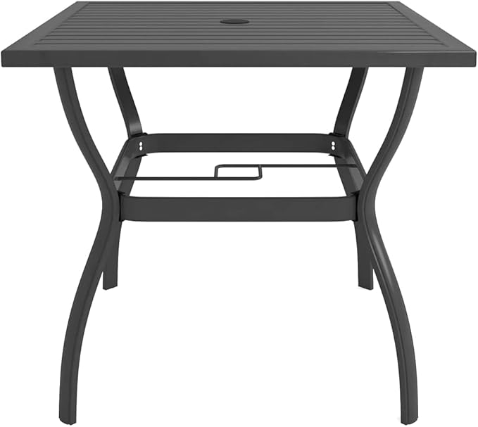 vidaXL Powder-Coated Steel Patio Table with Parasol Hole, Industrial Style, Outdoor Use, Easy Assembly, Anthracite, 32.1" x 32.1" x 28.3"