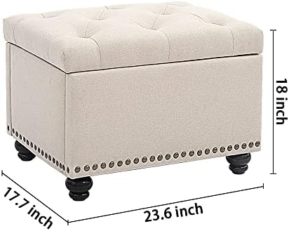 CangLong 24 Inch Tufted Lift Top Storage Ottoman Bench, Linen Foot Rest Stool with Foam Padded Seat, End of Bed Bench & Shoe Bench for Bedroom Living Room Entryway, Easy Assembly, Beige