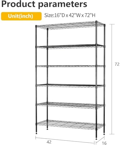 BestOffice | 6-Tier Wire Shelf | 42" x 16" x 72" | Black