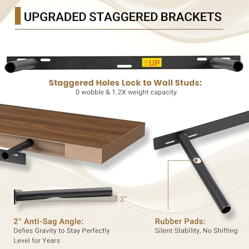 Vivelove Deep Floating Shelves 36x12” Set of 2, Walnut | Easy Install With Hardware, 2" Thick, Invisible Brackets, Wall Mounted, No Sagging, For Any Room