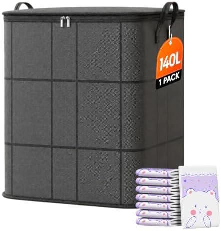 3 Pack 180L Portable Moving Storage Bags, Spacious Moving Storage Bin, Foldable Large-Capacity Clothes Storage Containers for Bedroom, Closet, Clothing, Comforter, Reinforced Handles，L:140L：1
