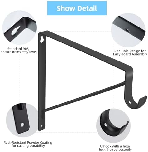 6-Pack Closet Rod Bracket, 10.8x10.8Inch Closet Shelf Brackets Heavy Duty Wall Mounted, Matte Black Steel Closet Rod Support Brackets Holder, 300 Lbs Load Capacity with Anchors Screws