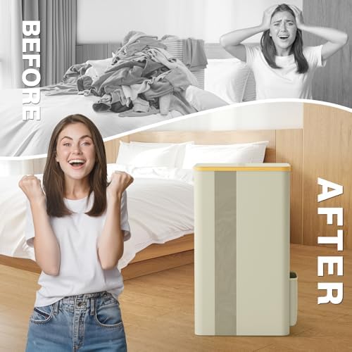 BlissTotes 100L Laundry Basket Hamper with Lid & Removable Bag,Beige