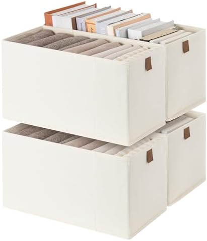 StorageWorks Narrow Storage Bins for Closet Shelves, Beige, 4-Pack