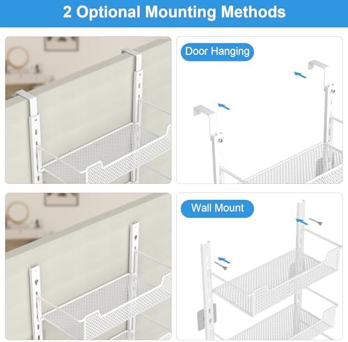 VyGrow 12.3" W Narrow Over the Door Pantry Organizer, 8-Tier Over the Door Organizer with Adjustable Basket, Pantry Door Organization for Pantry Kitchen Storage Room Spice Rack, White