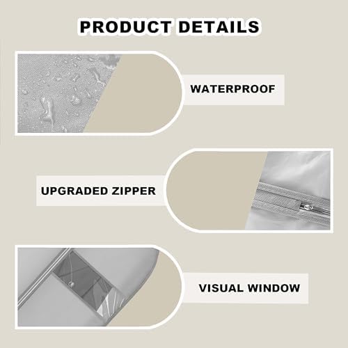 60" Dress Bags for Gowns Long, Garment Bags for Hanging Clothes with Clear Window, Foldable Suit Bag Cover for Travel and Storage (Grey)