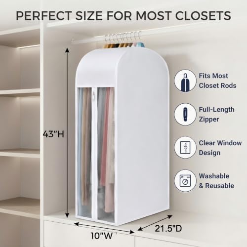 43" Cotton Garment Bags for Hanging Clothes and Storage, 3 Pack