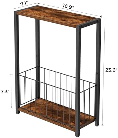 Homleke Narrow Side Table with Magazine Holder, Skinny End Table