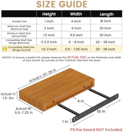 2pcs Floating Shelf Bracket Heavy Duty,Decorative Floating Shelf Hardware Hidden Black Metal Fireplace Mantel Brackets Without Jig (18"X4"X1.0" Without Tools)