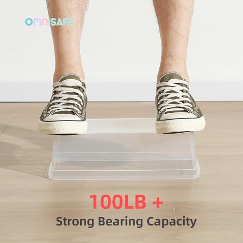 6 Quart Stackable Plastic Storage Shoebox, BPA-Free Nestable Container with Latching Lid to Organize, See-Through Box for Home and Office, Multi-Purpose Clear Bins (Transparent, 12 Pack)