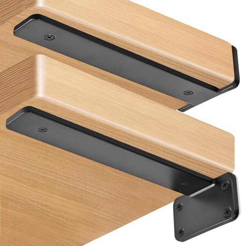 16 Pack - 11 inch Black Hidden L Shelf Bracket (1/5 Inch Thicked) Iron Floating Shelf Brackets Rustic Industrial Metal Brackets for Shelf Support