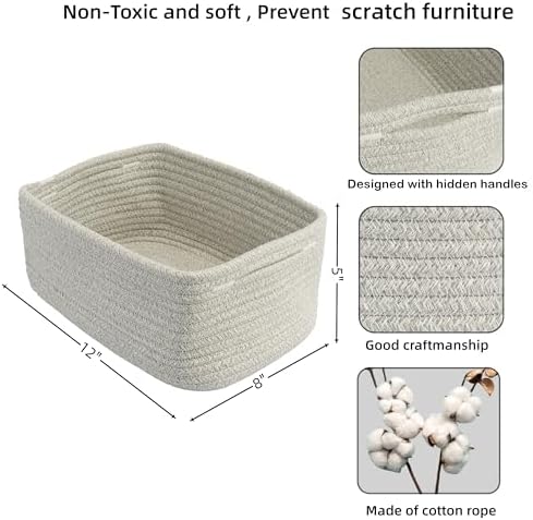 XUANGUO Small Woven Storage Baskets for Shelves, 12" x 8" x 5", Gray