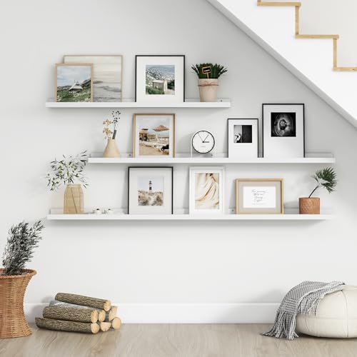 FLYJOE Floating Picture Ledge Shelves for Wall Set of 4, 56 Inch Wall Shelves with Lip Long Large Nursery Book Shelf for Toys Storage Kids Bookshelf Wall Mounted Living Room Bedroom Decor Frames