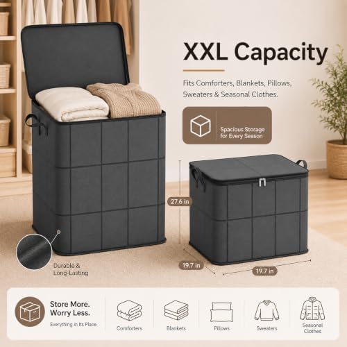 180L Spacious Moving Storage Bin - Large Capacity Zippered Fabric Organizer for Bedding & Clothes, Foldable Blanket Bag with Reinforced Handles for Quilts, Comforters & Moving Day，2：XL