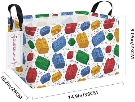 QUEENLALA Rectangular Collapsible Laundry Basket with Side Handles, Blocks