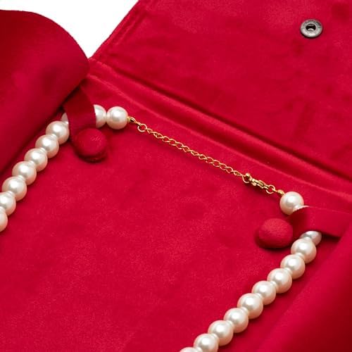 Velvet Necklace Jewelry Travel Folder Storage Display Case (Red)