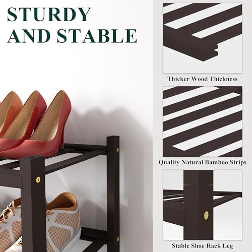 Smiry Bamboo Shoe Rack, 8 Vertical Slats, 2 Tier - 17.3" Wide, Brown