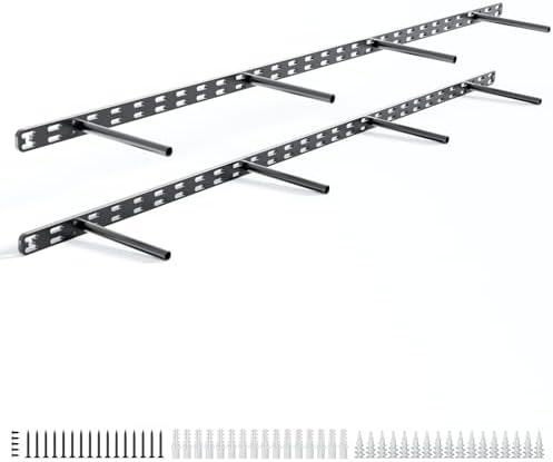 2pcs Floating Shelf Bracket Heavy Duty,Decorative Floating Shelf Hardware Hidden Black Metal Fireplace Mantel Brackets Without Jig (43"X6"X1.0" Without Tools)