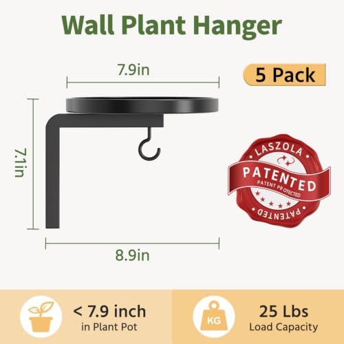 LASZOLA Plant Hanger Holder Window Shelf Wall Mounted Indoor, 5 Pcs Black