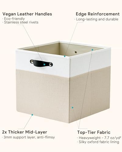 Cube Storage Bins | 13"x15"x13", Beige & White, 4 Pack