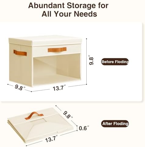 Homsorout Large Storage Bins with Lids - 3 Pack Foldable Decorative Organizers with Clear Windows & Handles, Cube Storage Organizers for Clothes, Blankets, Sweaters, Sheets, Beige