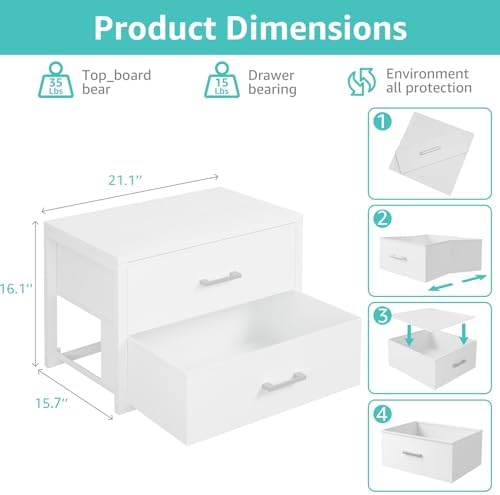 BOLUO Stackable Storage Drawers Closet Organizers and Storage Bins Fabric White 2 Drawer Dresser for Bedroom Office Modern