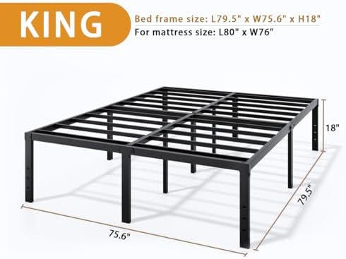 LUMUNANCE Metal Bed Frame King Size - 18 Inch Heavy-Duty King Platform Bed Frame No Box Spring Needed, Easy Assembly, Noise-Free, Sturdy Mattress Foundation, Underbed Storage Space
