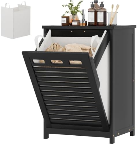 Homykic Bamboo Tilt Out Laundry Hamper Cabinet with 15.5 Gal Removable Bag