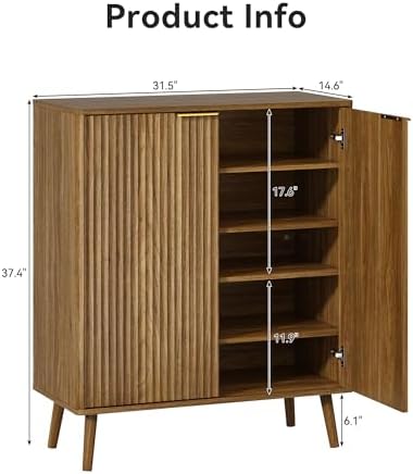 5-Tier Shoe Storage Cabinet with Adjustable Shelves, Natural Oak丨Fluted Shoe Cabinet with Doors, Wooden Freestanding Shoe Organizer Shoe Cabinet for Entryway, Hallway, Living Room
