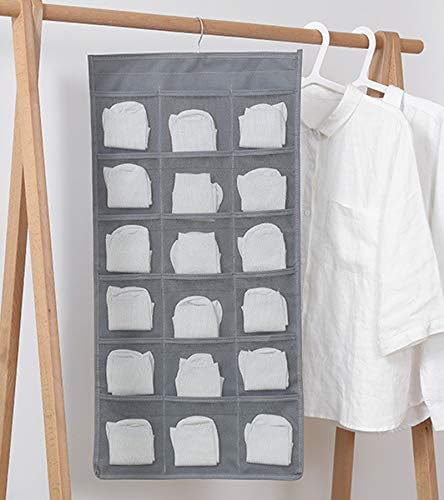 Bra and Underwear Hanging Storage Organizer Mesh Pockets Dual Sided Wall Shelves Space Saver Bag Sock Underpants Drawer Closet Clothes Rack (Gray:(6+18pockets))