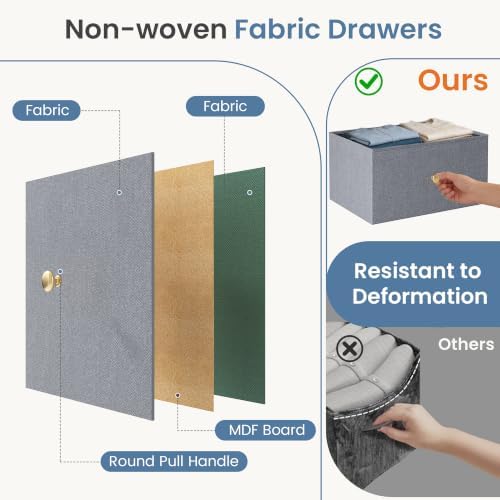 DUMOS Nightstand with 4 Drawers, Bedside Table with Removable Fabric Bins, Sturdy Steel Frame Wood Top Organizer Furniture for Bedroom Closet Living Room, Gray Blue
