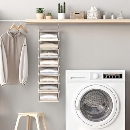 Tudomro 8 Shelf Hanging Sweater Closet Organizer Beige Canva Storage Shelve