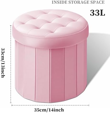 Bsketa Round Storage Ottoman, 14" Folding Velvet Foot Stool Rest,Pink | Foot Stool with Thicker Foam Padded Seat Small Velvet,Livingroom, Dorm, Bedroom, Easy to install,14 x 14 x 13in