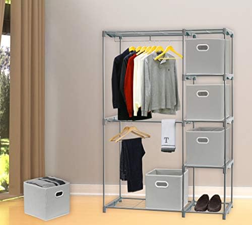 Simple Houseware 11-Inch Foldable Cube Storage Bins with Handles, Gray