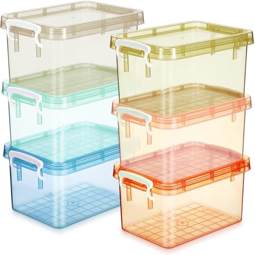 Wenqik 6 Pack Colorful Plastic Storage Bins with Lids, Pastel | 4 Quart Clear Plastic Small Bins, Stackable Nestable, Latching Buckles, Kids Toy Sorting Playroom, Craft Supplies Storage