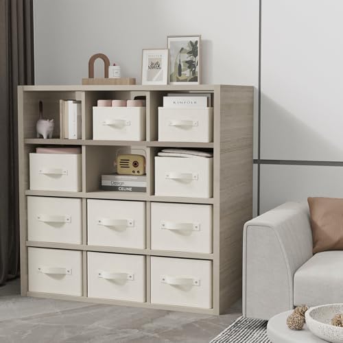 Storage Boxes, Fabric Clothes Bins, 3 Pack, Beige, 16.1x9.8x6.5 In
