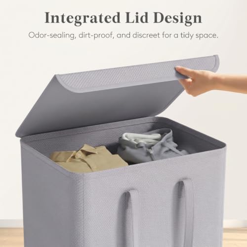 Lifewit 105L Laundry Basket with Lid and Long Handles, Grey