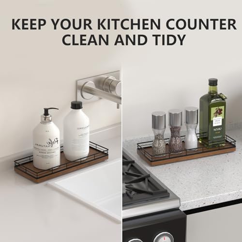Bathroom Tray for Counter Top Organizer, Oak Wood Vanity Tray (Pack of 2)