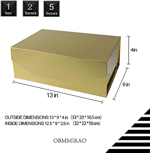 Gold Magnetic Large Gift Box with Lid, 13x9x4 Inches, 5Pcs