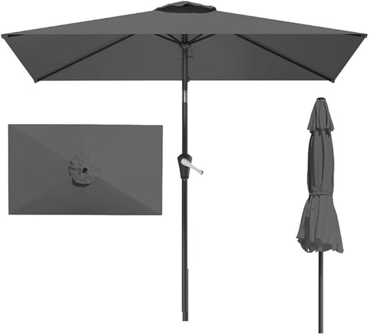 6.5' x 10' Rectangular Patio Umbrella Large Outdoor Market Umbrella w/UV Protection, Push Button Tilt and Crank Lift, Rectangle Table Umbrella for Garden, Deck, Pool, Patio, Grey