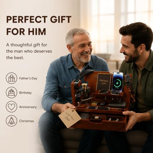 Nightstand Organizer for Men with Large Drawer Gift for Men Walnut