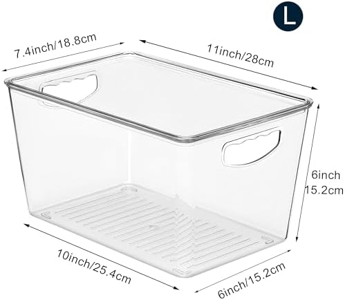 theaoo Large Clear Storage Bins with Lids, Stackable Containers, 6 Pack