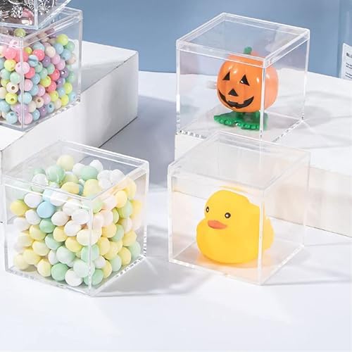 KissYou Acrylic Box Clear Box with Lid Acrylic Square Cube,24 Pack Small Plastic Storage Box Birthday Wedding Graduation Party Decoration