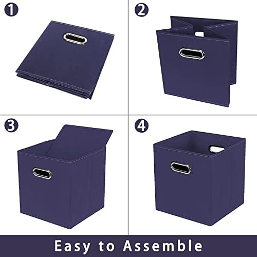 Navy Blue Fabric Storage Bins, Set of 3, 11x11x11, Foldable Cube Bins for Cloth or Accessory Storage
