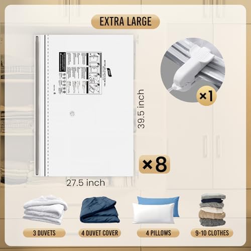 TAILI 8 Pack Vacuum Storage Bags, Jumbo LONG SIDE ZIP(39x28 inch), Clear