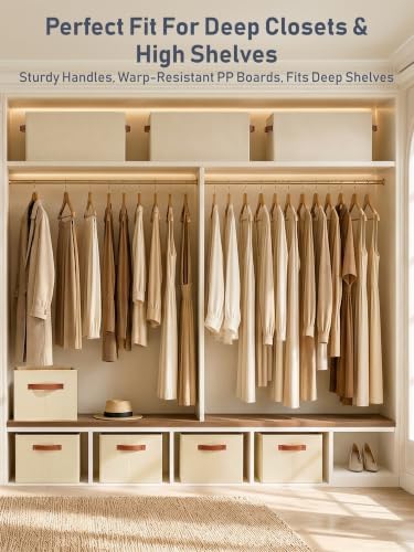 10 Pack Large Closet Storage Baskets Bins for Shelves, Collapsible Fabric Closet Organizers and Storage with Polyester Handles, Decorative Baskets for Organizing Clothes, Towels, Linen Closet 14"x10"